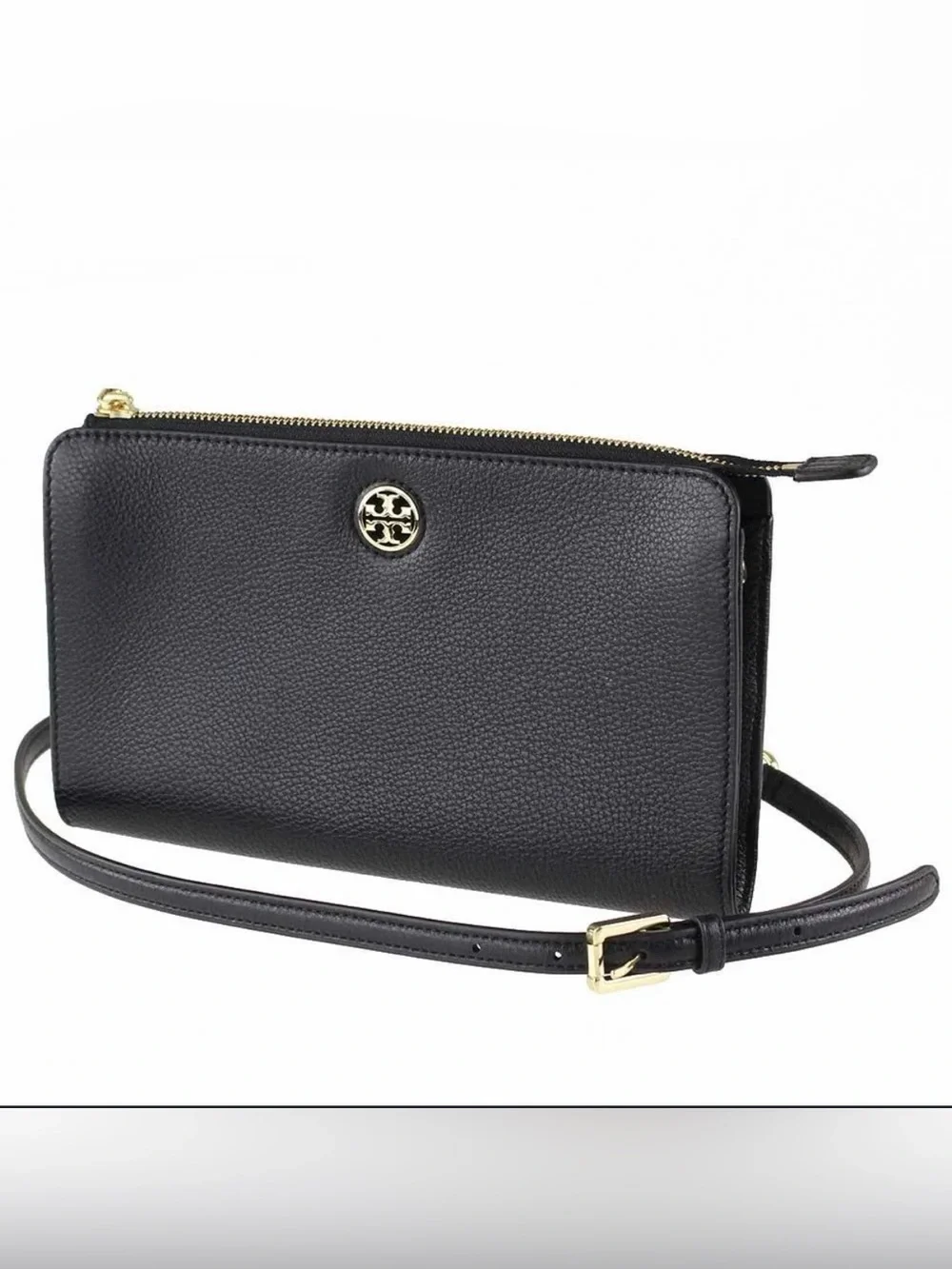 Tory Burch Black Pebbled Leather Wallet Crossbody New